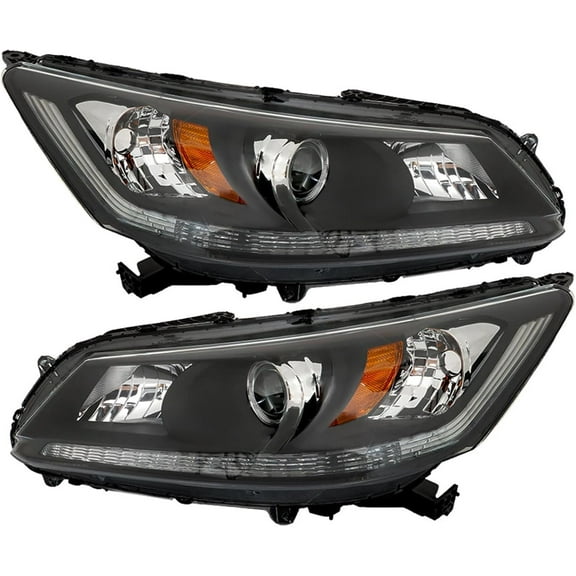 Waltyotur Headlights Halogen Headlamps Black Right&Left Side For 2013-2015 Honda Accord