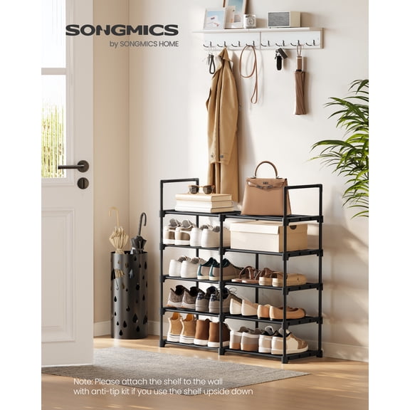 10-Tier Shoe Rack Organizer, Heavy-Duty Metal Storage Shelf, Upright/Upside Down Design for 11-22 Pairs, Space-Savingt, Tool-Free Assembly, Black