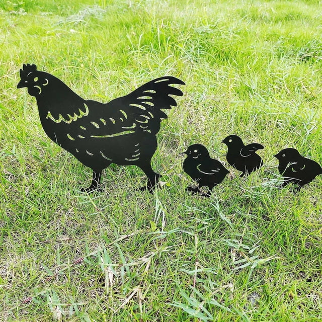 4pcs Metal Chicken Garden Metal Stakes, Hollow Garden Animal Ornaments