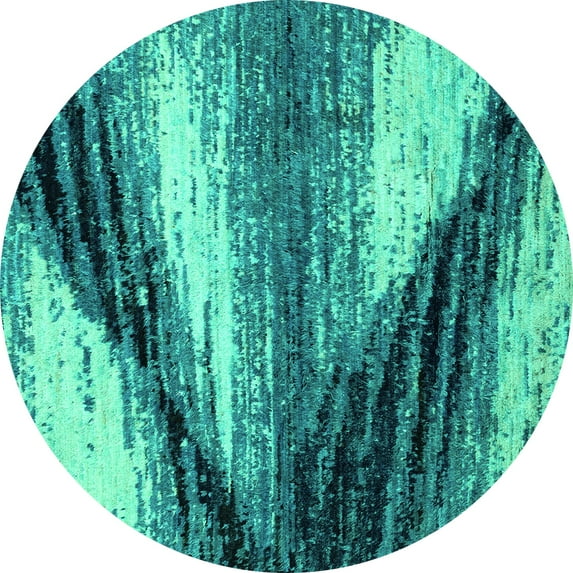 Ahgly Company Machine Washable Indoor Round Abstract Turquoise Blue Modern Area Rugs, 3' Round