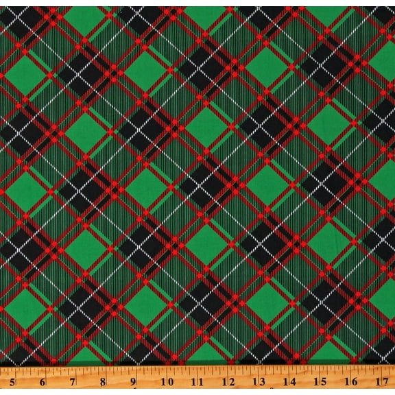 Cotton Christmas Holiday Plaid Green Sugar & Spice Cotton Fabric Print by the Yard (14572-44)