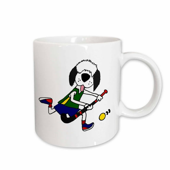 3drose, Cute Funny Old English Sheepdog Playing Field Hockey, 11oz Mug