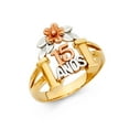 thumbnail image 1 of FB Jewels 14K Yellow White and Rose Three Color Gold Fifteen 15 Years Birthday Quincea–era Ring Size 9, 1 of 1