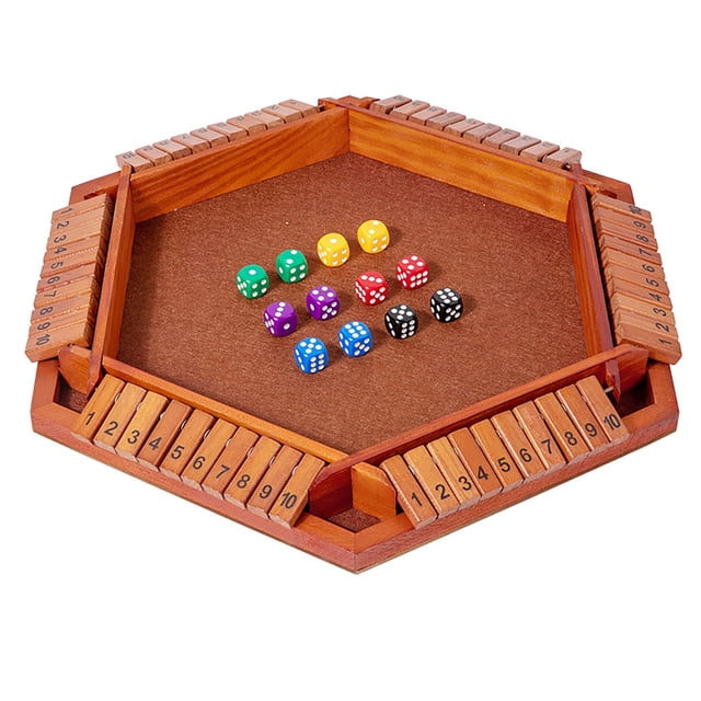 Jouets-cadeaux Shut The Box Jeu de Société de dés en Bois pour 6 Joueurs, Jeu Classique de Mathématiques de Table et Strategy Game avec Construction en Bois Robuste, Réunions de Famille Camping Voyage Cadeau de Vacances pour Tous