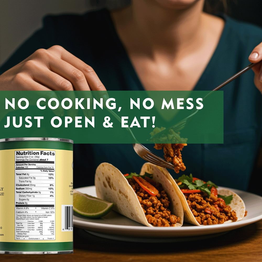 Werling and Sons Taco Beef Filling 14.5 Oz Pack of 6 Fully Cooked Canned Taco Meat Heat and Serve Shelf Stable Emergency Food Supply Survival Camping Prepping Long Shelf Life Made in USA