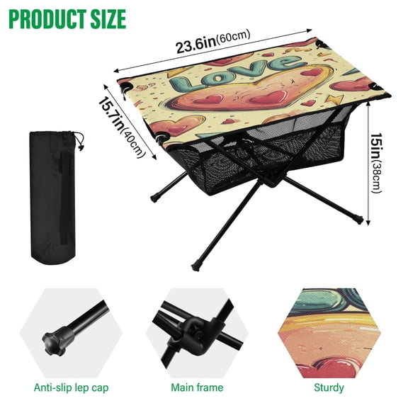 BZSMCE Camping Tables Simple Folding Table Heartfelt Whimsy Pattern Size:23.6*15.7in