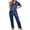 #-Blue, variant on CAZOFW Pajamas for Women,Satin Button up Short Sleeve Top Long Pant Lounge Sleepwear Set Sizes M-5X