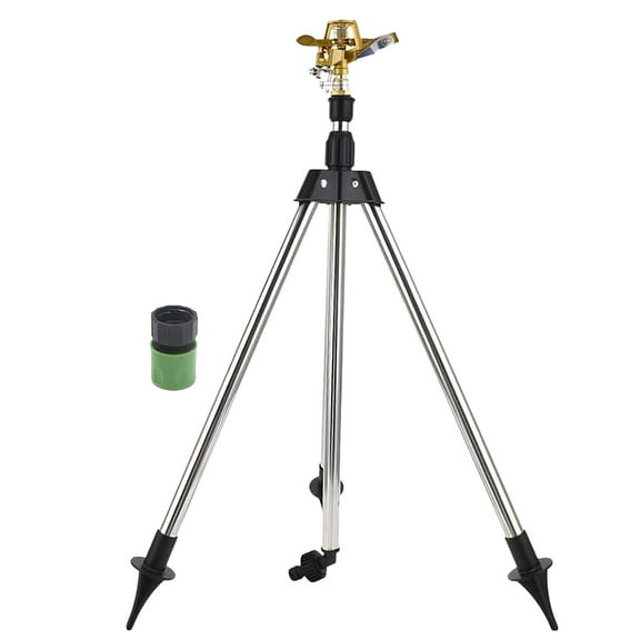 Rotating Tripod Sprinkler, 360 Degree Large Area Coverage, Telescoping Metal Base, Automatic Double-Sided Water Sprinkler for Lawn, Garden, and Yard