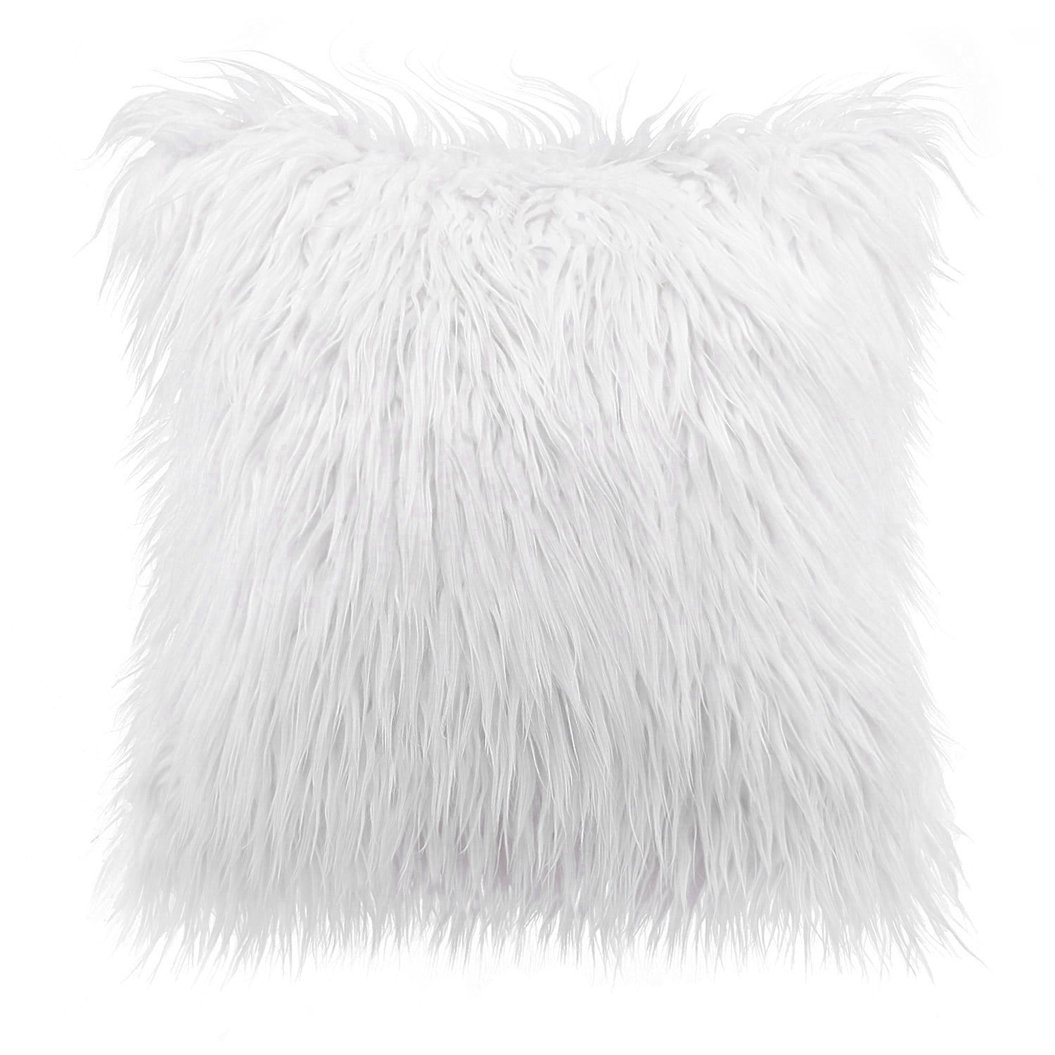 Phantoscope Designer's Choice Decorative Throw Pillow Set, Fluffy Faux Fur & Pom Pom Velvet Bundle, for Sofa Couch Bedroom, 18" x 18", White Fur and Pink Velvet, 2 Pack