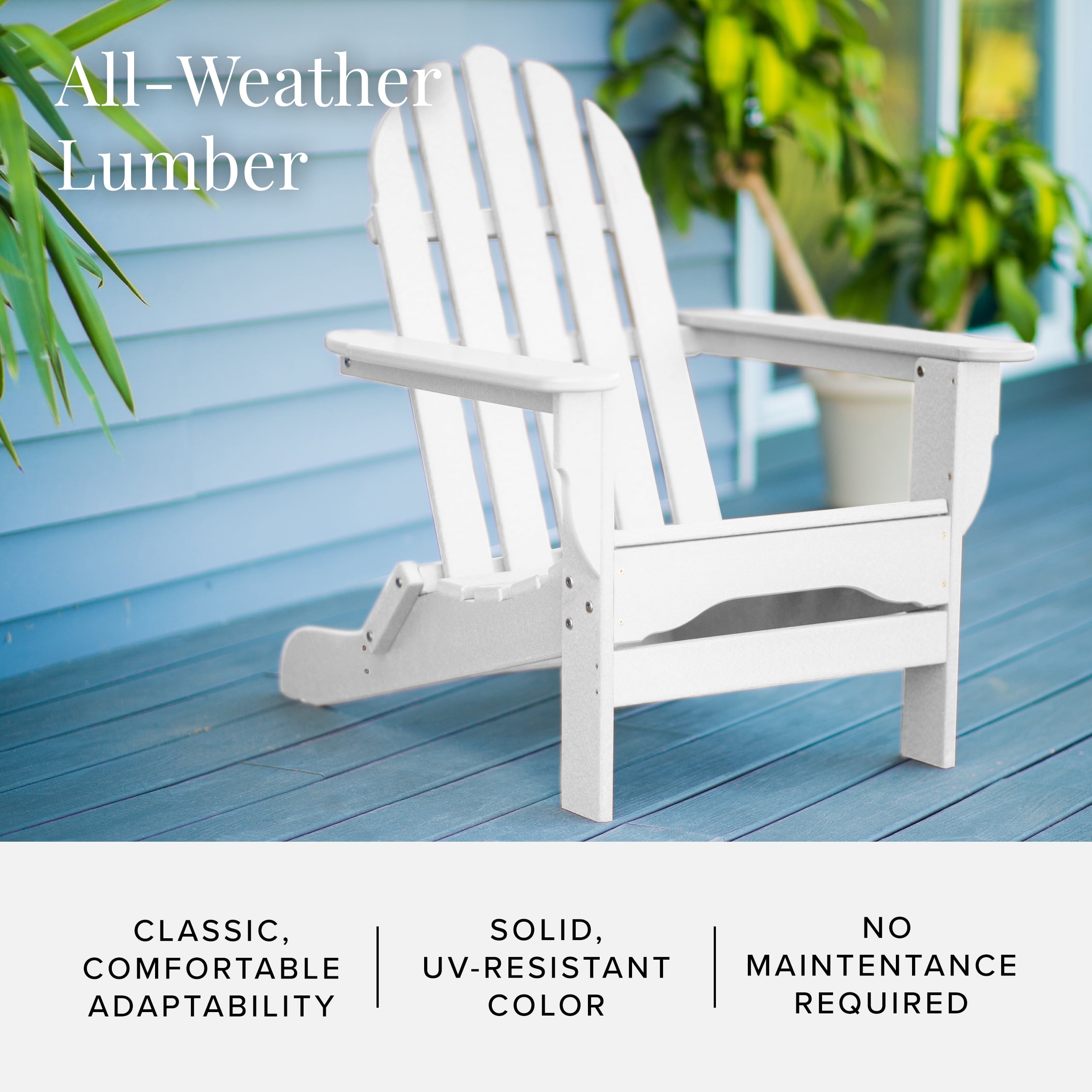 DuroGreen Adirondack Chair Made With All-Weather Tangent Sustainable Lumber, Oversized, High End Classic Patio Furniture for Porch, Lawn, Deck, or Fire Pit, White