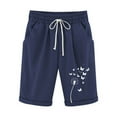 thumbnail image 3 of QATAINLAV Womens Cotton Linen Bermuda Shorts Summer Elastic Waist Knee Length Drawstring Beach Shorts Fashion Print Casual Short Pants with Pockets Navy M Sales Today, 3 of 4