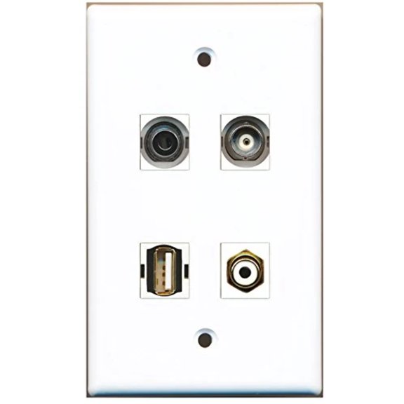 RiteAV - 1 Port RCA White 1 Port USB A-A 1 Port 3.5mm 1 Port BNC Wall Plate