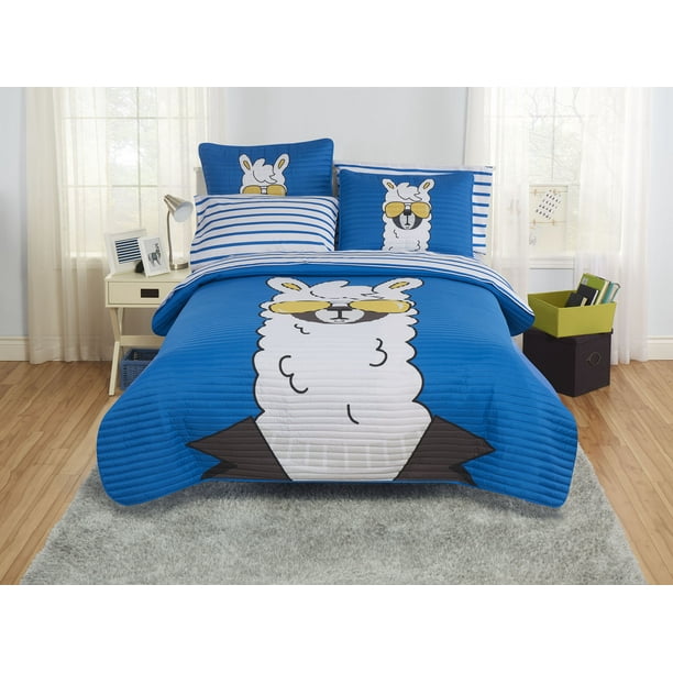 Your Zone Blue Hipster Llama Quilt Set, Tarheel Bedding Sets