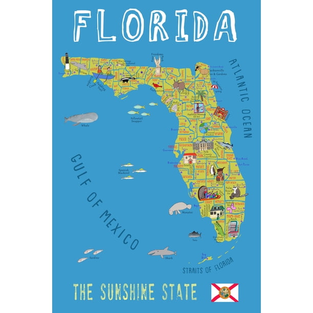 Marmont Hill Blue Florida Map By Carla Daly Canvas Wall Art Walmart Com Walmart Com