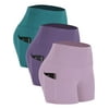 Cadmus Women's High Waist Yoga Shorts Spandex Running Gym Side Pockets,3 Pack,Thistle & lavender & Turquoise,Large