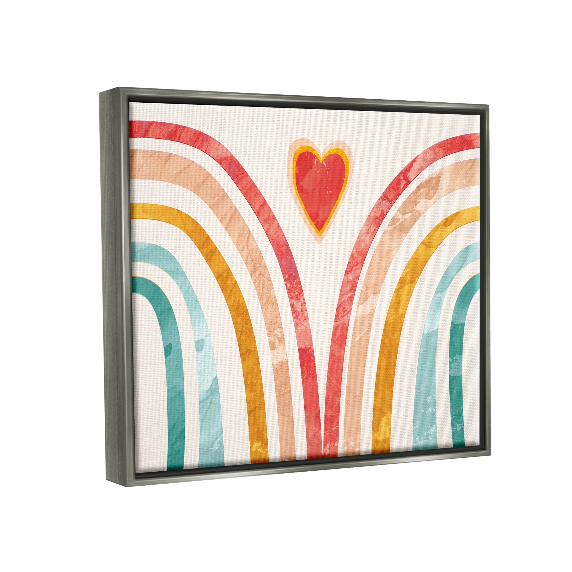 Stupell Industries Kids Paper Collage Rainbow Heart Design Luster Gray Framed Floating Canvas Wall Art, 16x20, by Daphne Polselli