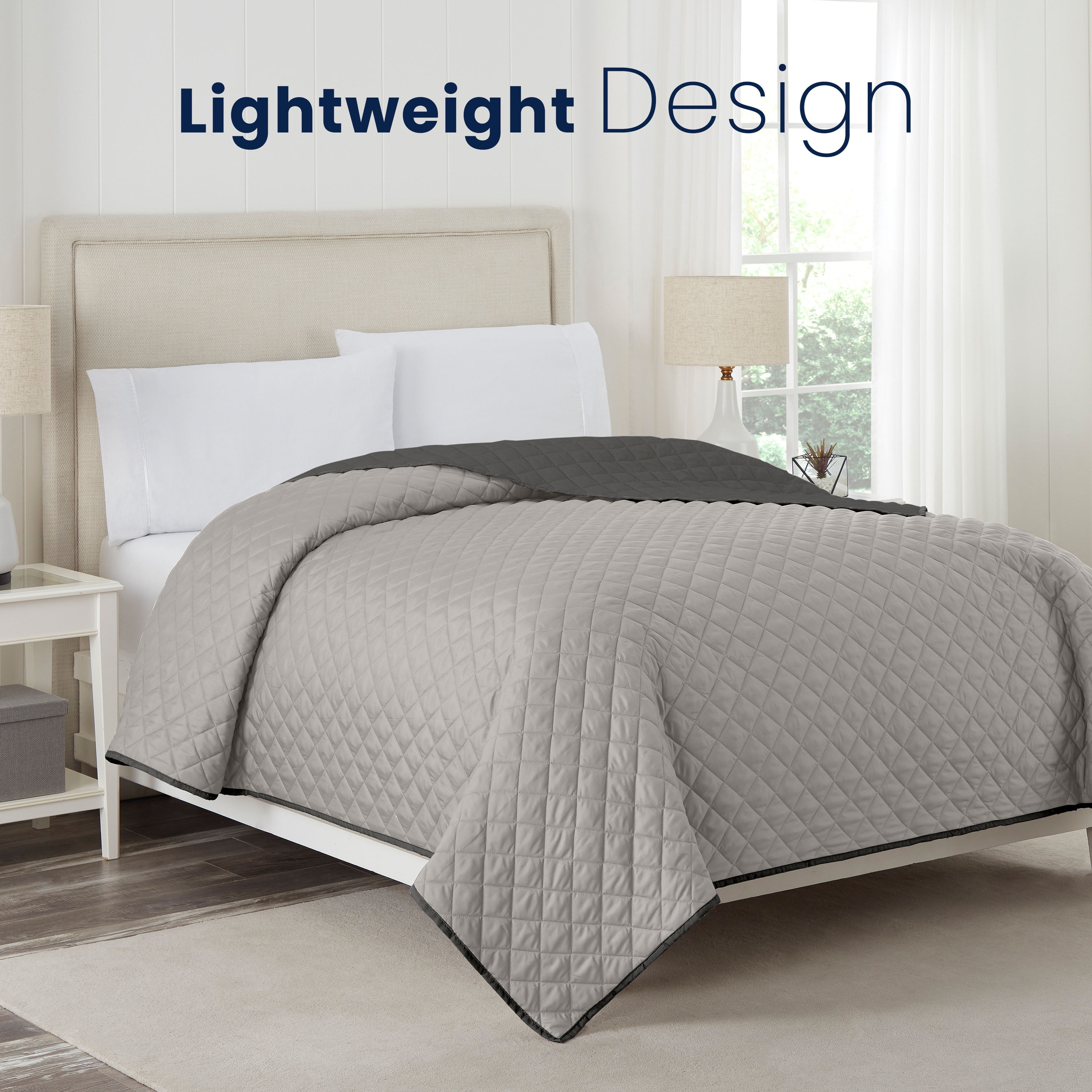 Martex Reversible Microfiber Twin Coverlet, Soft Breathable Bedding, Light Grey/Graphite