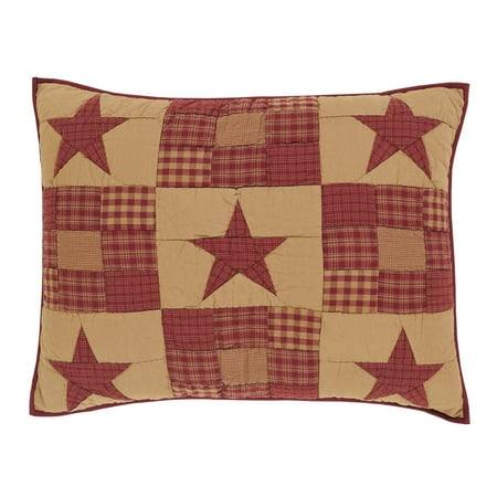 Burgundy Red Primitive Bedding Cody Burgundy Star Cotton Hand Quilted Patchwork Star Standard Sham