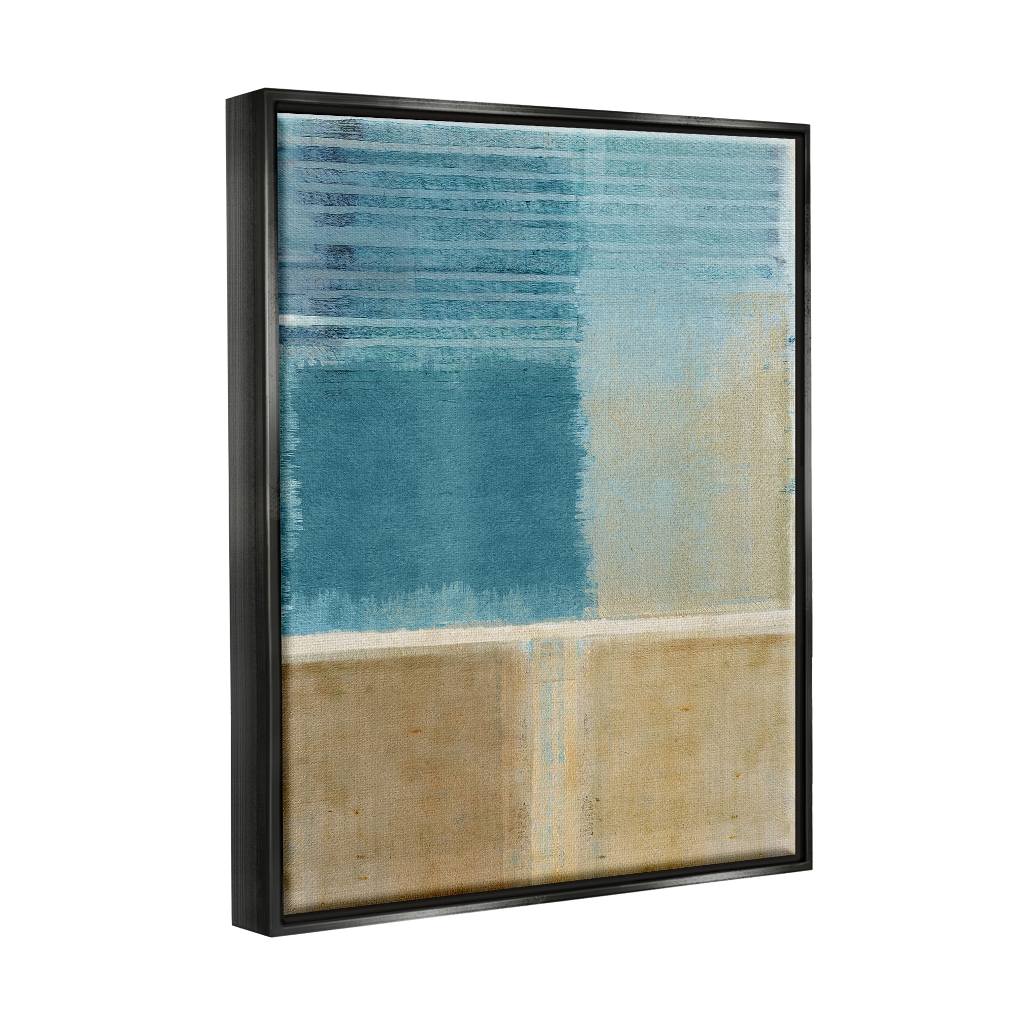 Stupell Industries Blue & Tan Painting Abstract Painting Black Floater Framed Canvas Art Print Wall Art, 25 x 31