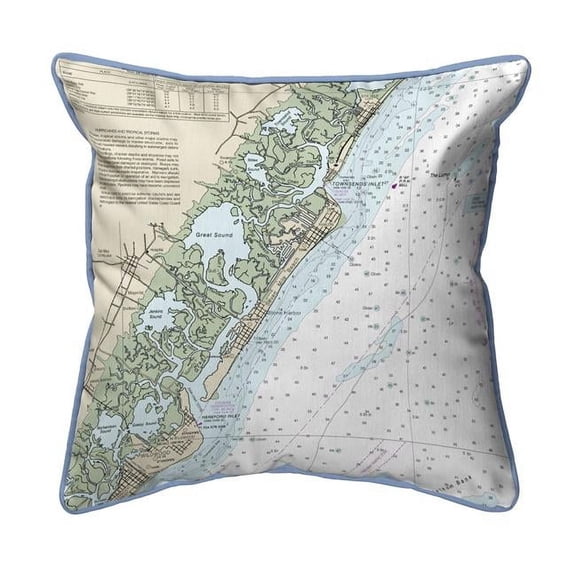 Betsy Drake HJ12318AV 18 x 18 in. Little Egg Inlet to Hereford Inlet - Avalon, NH Nautical Map Large Corded Indoor & Outdoor Pillow