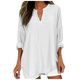 thumbnail image 1 of Blusa de mujer 2025 con cuello en V y manga 3/4: encaje irregular, tallas grandes, top informal para la oficina/vaqueros., 1 of 5