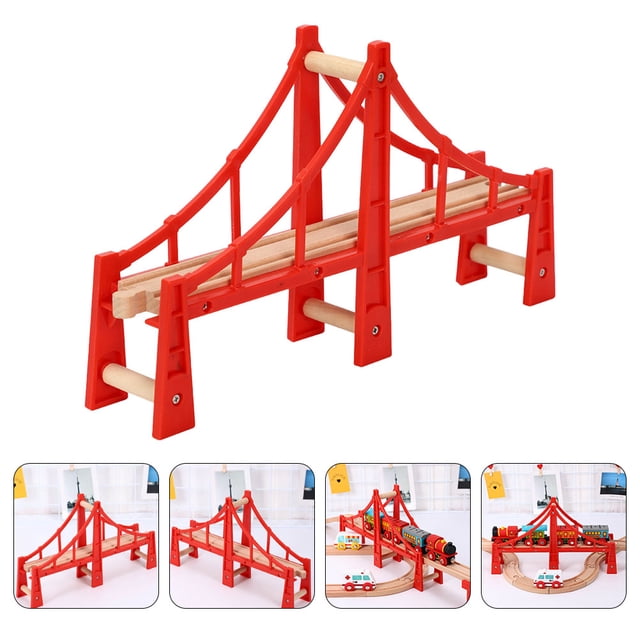 Minkissy Train Track Model Parts Red Wooden Suspension Bridge for Logic Theory Improvement 1Set