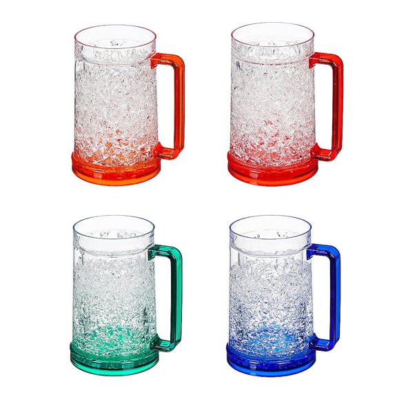 Evergreen Double Wall Freezable Gel Mugs, Set of 4- 3.9 x 6 x 5 Inches