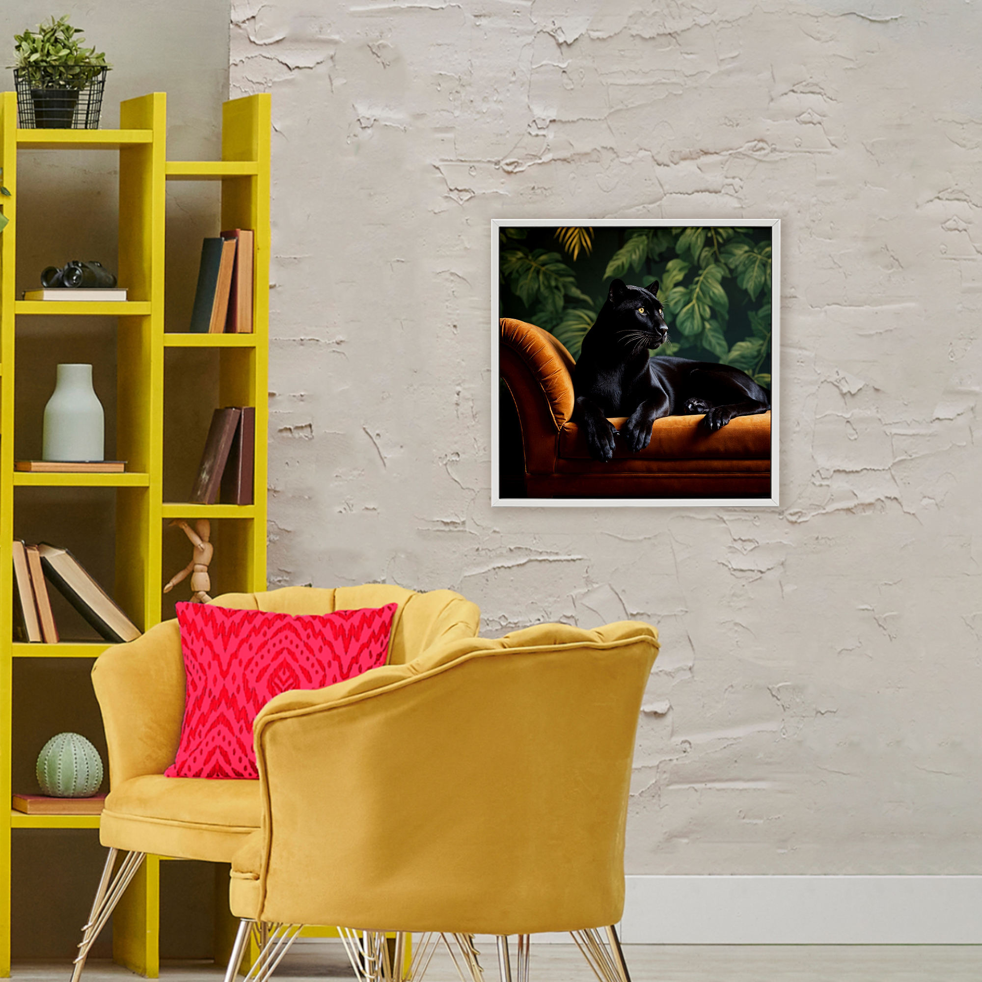 Majestic Panther on Chaise White Framed Giclee Art, design by Lettered and Lined