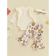 thumbnail image 4 of Suealasg 3Pcs Baby Girl Fall Outfits Set Long Sleeve Ribbed Romper + Floral Print Flare Pants + Headband Set 3 6 12 18 Months Infant Girl Spring Clothes, 4 of 7