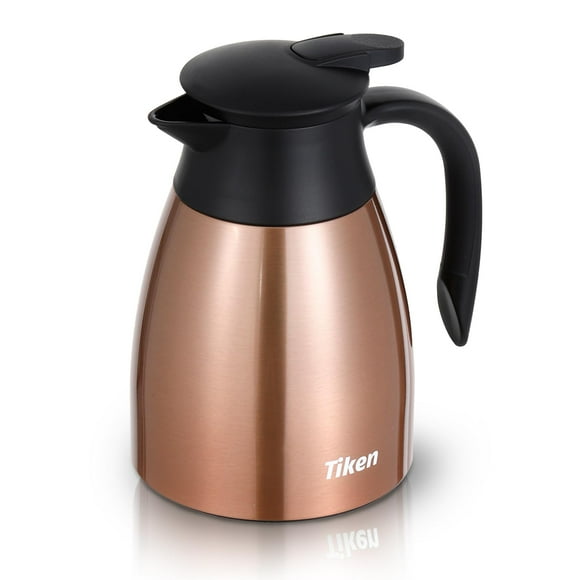 Tiken 34 Oz Thermal Coffee Carafe Stainless Steel Insulated Vacuum Coffee Carafes For Keeping Hot 1 Liter Beverage Dispenser (Copper)