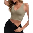 thumbnail image 4 of INSPIRE CHIC Women's Reversible V-Neck Athletic Tank Bra Wide Straps Stretchable Breathable Ribbed Sport Bras XXL Khaki, 4 of 4