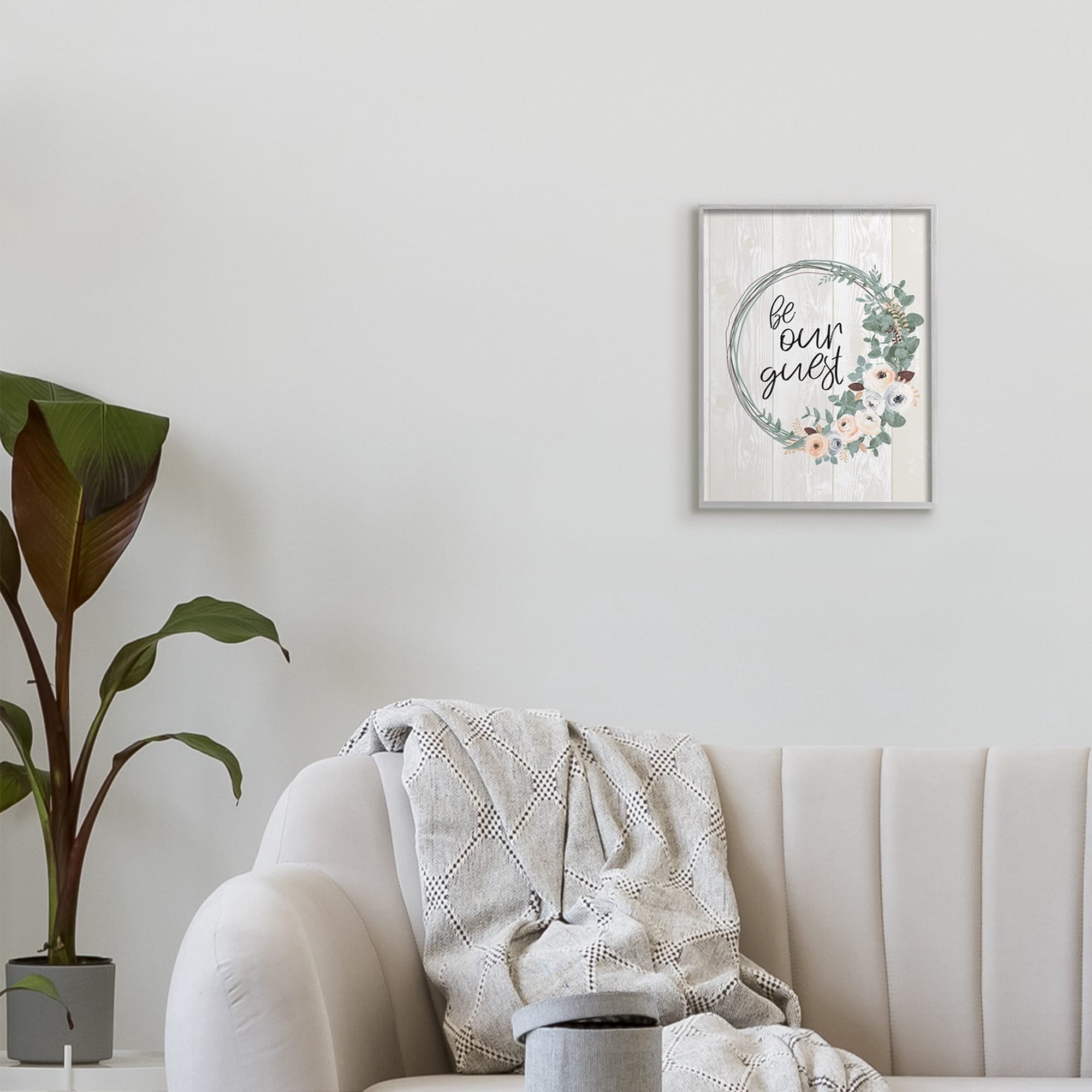 Stupell Industries Be Our Guest Greeting Charming Floral Wreath,24 x 30,Designed by Jennifer Ellory
