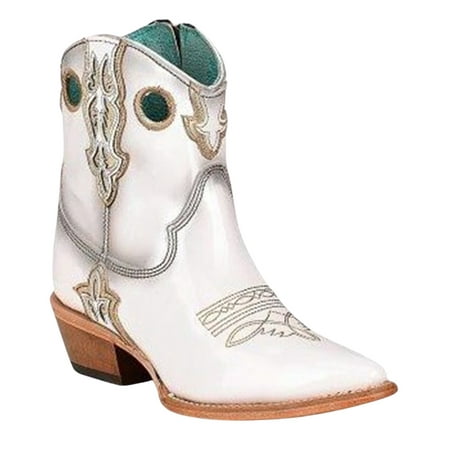 

Corral Women s Patent Leather Inlay And Embroidery Western Booties Pointed Toe White 5 1/2 M US