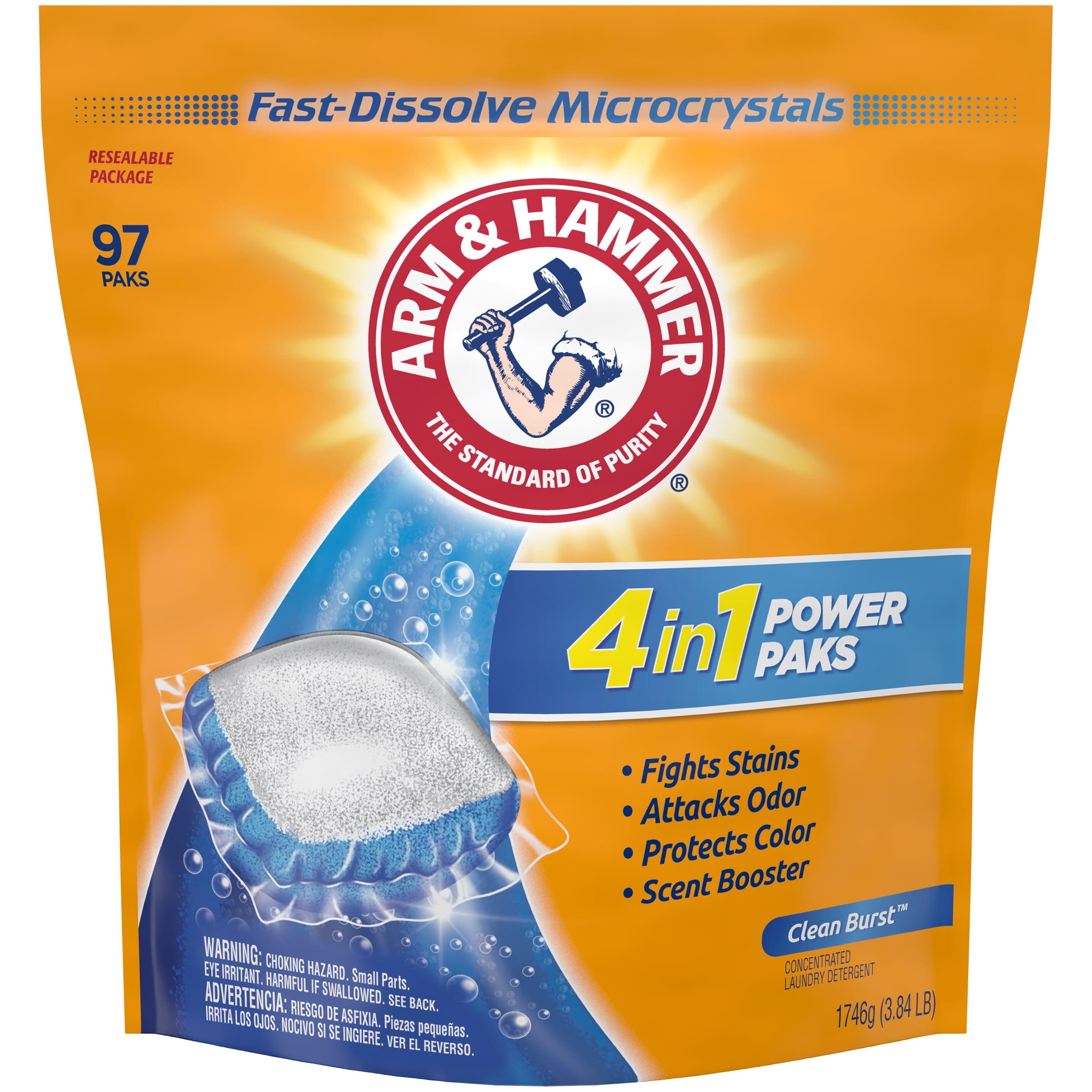 Arm & Hammer 4IN1 Laundry Detergent Power Paks, 97 Count (Packaging