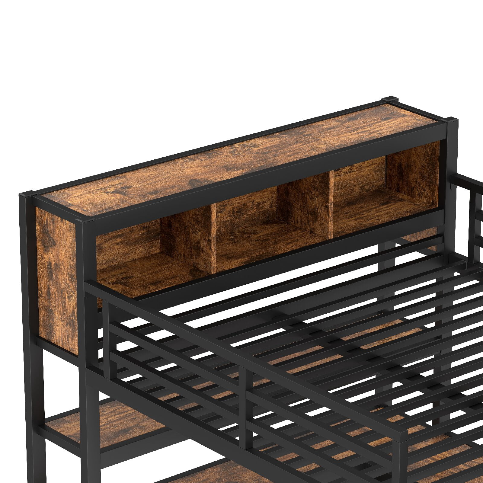 CNMMP Modern Metal Storage Queen Loft Bed with Wardrobe Black Woodgrain