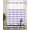 thumbnail image 2 of No Hook Shower Curtains, Anchor Purple Stall Bathroom Curtain with Snap in Liner, Modern Navy Blue White Striped Nautical Waterproof Washable Fabric Bathroom Shower Curtain Sets, 48" x 72", 2 of 7