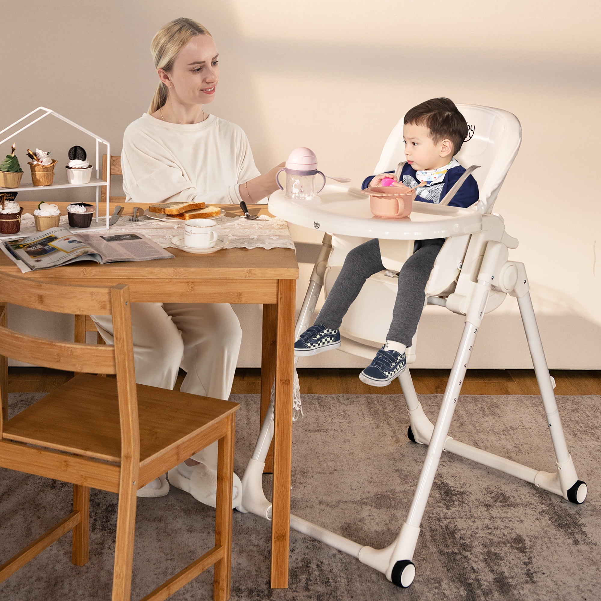 BABY JOY Baby High Chair, Foldable Highchair w/ 7 Heights, 5