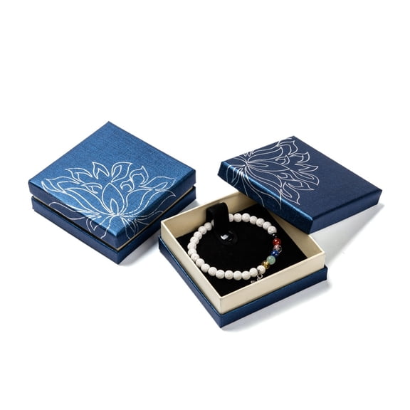 Cardboard Jewelry Bracelet Boxes Velours inside with Sponge Medium Blue 90x90x34mm