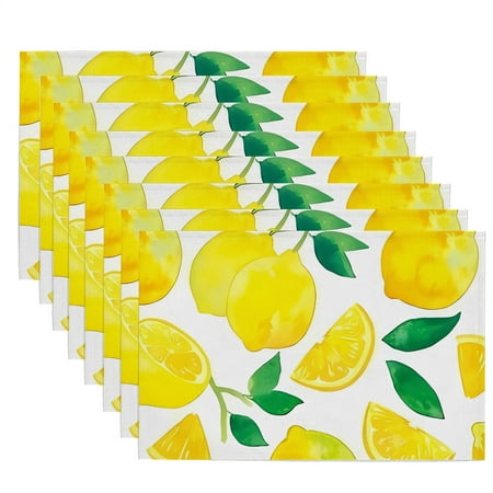 

KONEW Placemats Set of 8 Cotton Linen Place Mats for Kitchen and Dining Tables Easy Clean Table Mats (12 x 18 Rectangular Lemons 5)