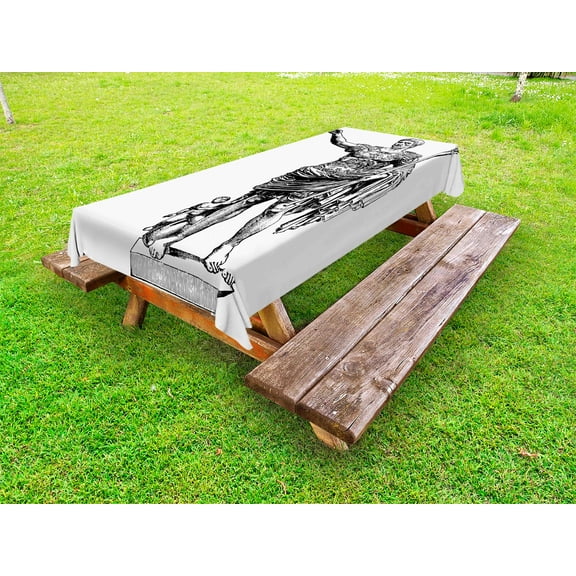 Toga Party Outdoor Tablecloth, Antique Statue of Augustus Vintage Ancient Historical King Emperor Figure Print, Decorative Washable Fabric Picnic Tablecloth, 58 X 120 Inches, Black White, by Ambesonne