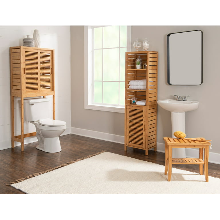 AmazerBath Bamboo Toilet Paper Storage Cabinet, Crevice Storage Cabinet,  Scroll Design