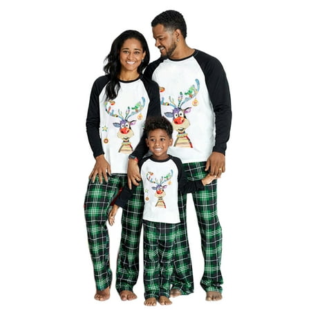 

Huakaishijie Matching Family Christmas Pajama Set Elk Sleepwear Set Long Sleeve Pj Set