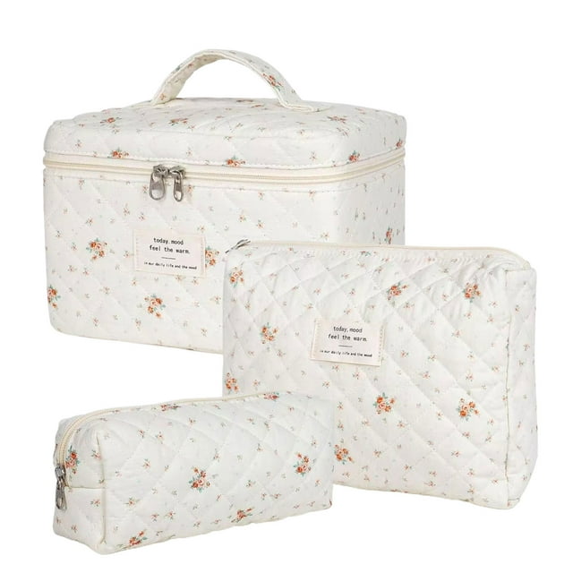 Cateissary Bolsa de maquillaje de viaje de poliéster organizador para mujer con bolsa de algodón suave Floral bolsa de maquillaje organizador de Almacenamiento y organización del hogar tipo+7