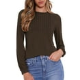 thumbnail image 2 of INSPIRE CHIC Long Sleeve Tops for Women's Fall Winter Pleated Round Neck Fitted Basic Tee Tops XL Dark Brown, 2 of 6