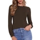 thumbnail image 2 of INSPIRE CHIC Camisetas de manga larga para mujeres Otoño Invierno con cuello redondo ajustadas y plisadas Tallas S Marrón oscuro, 2 of 6
