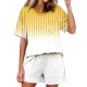 thumbnail image 1 of Conjunto de pijama de mujer de moda de color sólido de manga corta cuello redondo y pantalones con poliéster suave, desgaste de casa transpirable para verano diario, 1 of 9