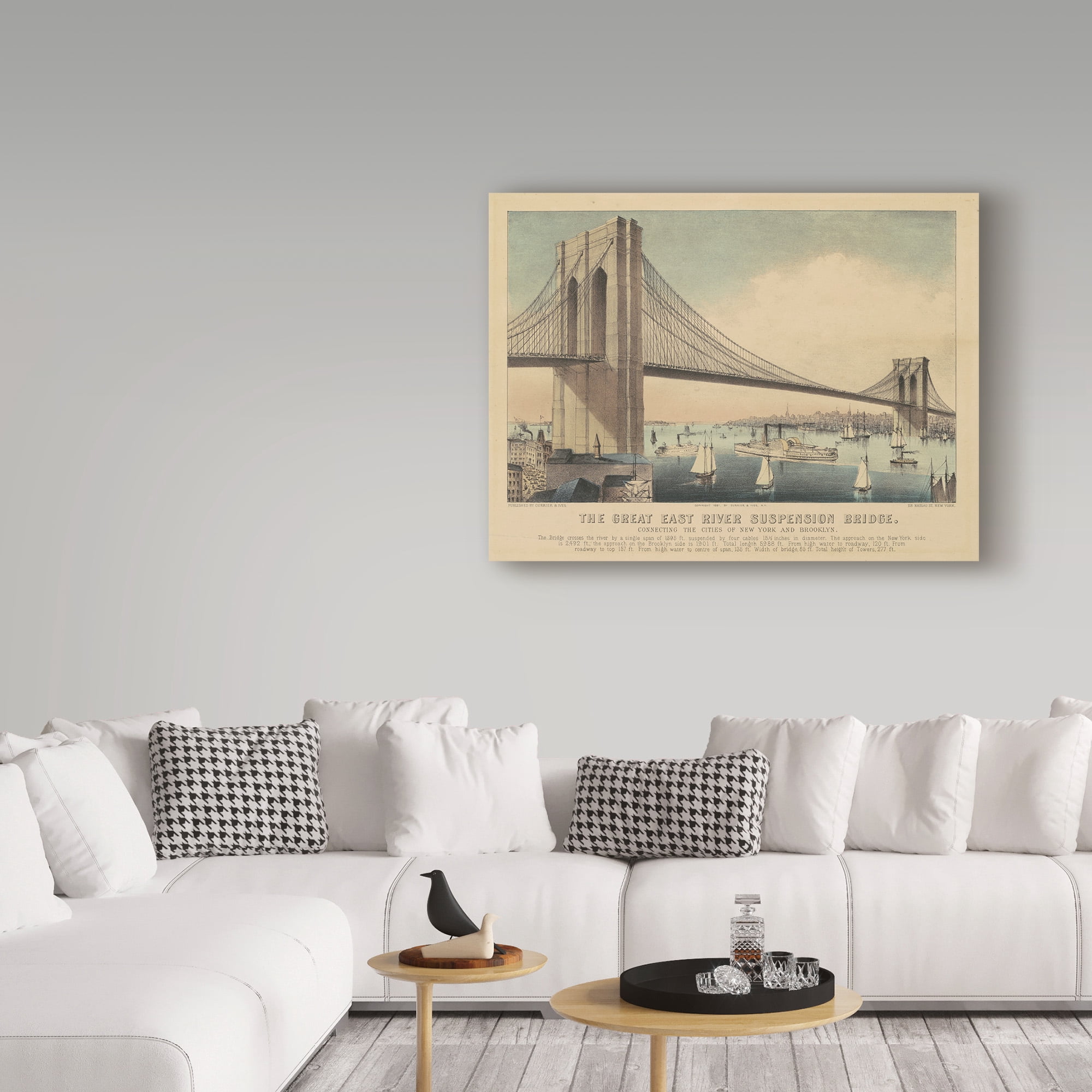 Trademark Fine Art 'The Great East River Suspension Bridge, 1881' Canvas Art by Currier and Ives