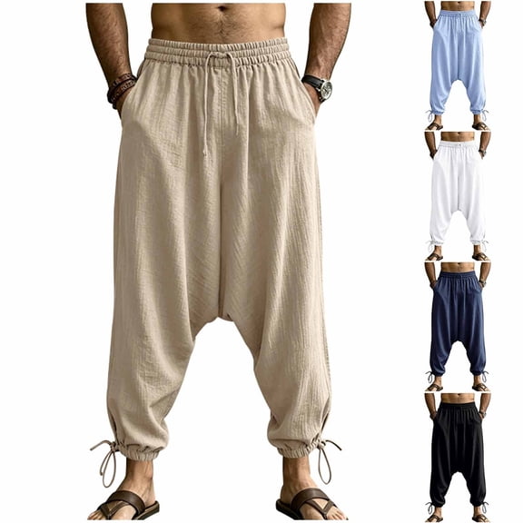Daiosportswear Men's Medieval Renaissance Pants Viking Navigator Baggy Harem Pants Pirate Halloween Retro Costume Trousers White XL