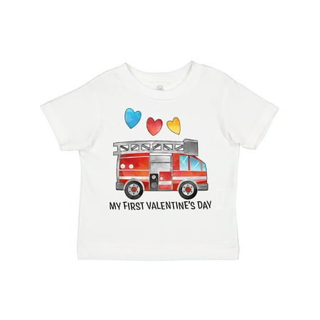 

Inktastic My 1st Valentine s Day Fire Truck with Hearts Boys or Girls Toddler T-Shirt