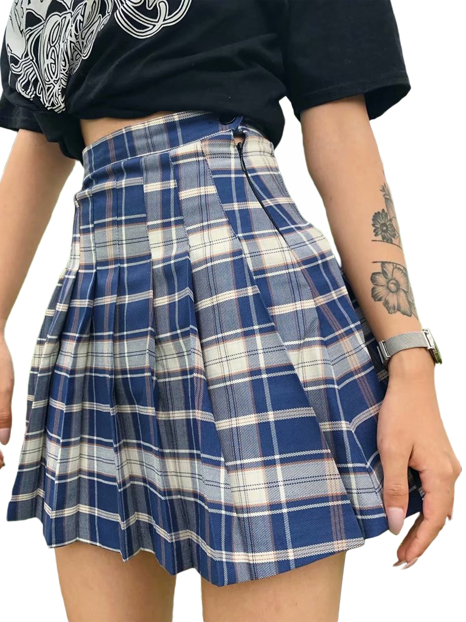 Douhoow Women's Plaid Skirt High Waist Skirt School Uniform A-Line ...